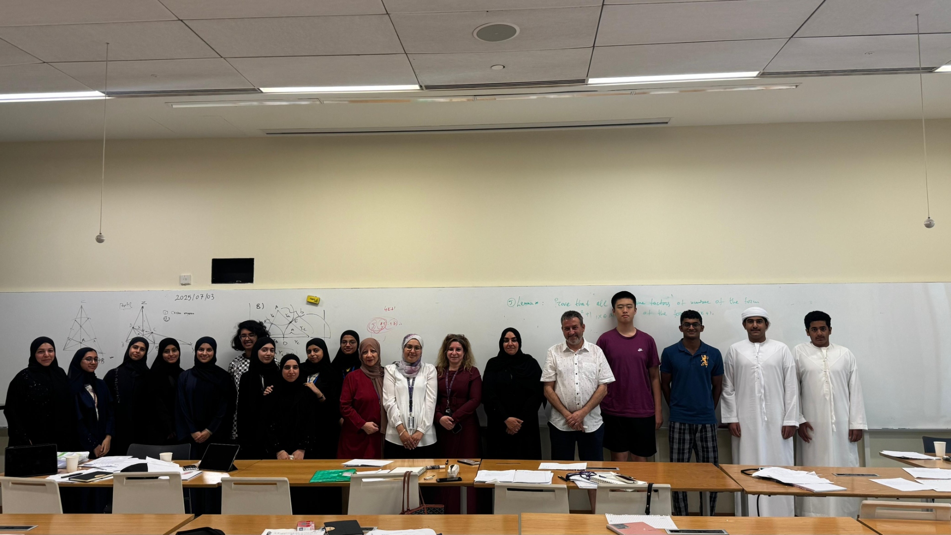 Full cohort with instructor at the close of a session at NYUAD, 3 July 2025